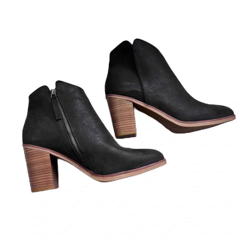 MIA Barby Bootie Black Brushed‎ Block Heel Ankle Boots Size 9